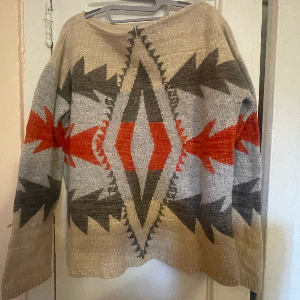 Lauren by Ralph Lauren Geometric Patterned Sweater - Beige, Gray, and Red